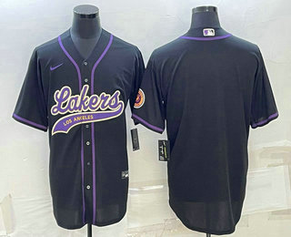 Mens Los Angeles Lakers Blank Black Cool Base Stitched Baseball Jersey->->NBA Jersey